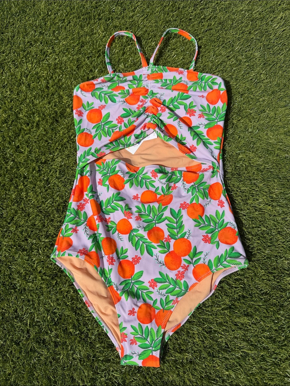 Crewcuts Girls Orange & Green Fruit Print One-Piece Swimsuit